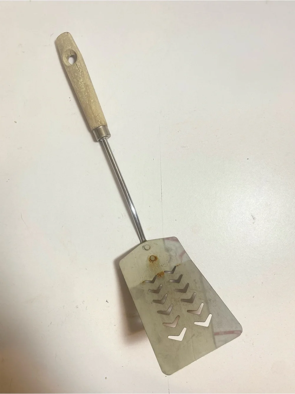 Vintage Androck 14” Slotted Spatula Wood Handle USA